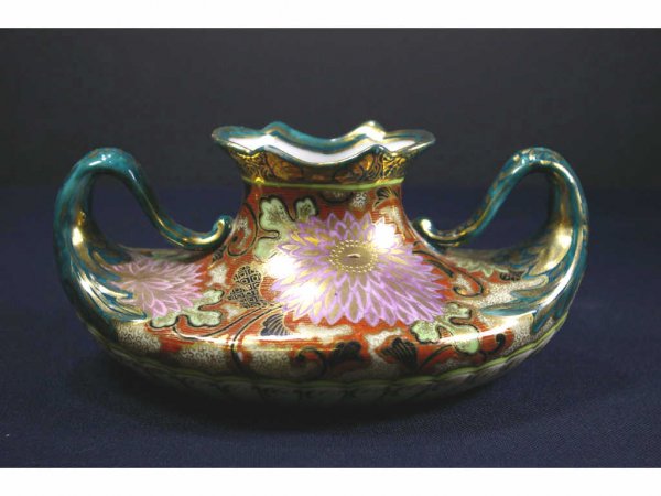 NIPPON FLORAL SQUAT VASE, 3x7in.