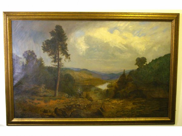 HUDSON RIVER SCHOOL: after Alexander H. Wyant (American, 1836-1892), oil on canvas, signed "F. Olsen after Wyant", 34x54in.