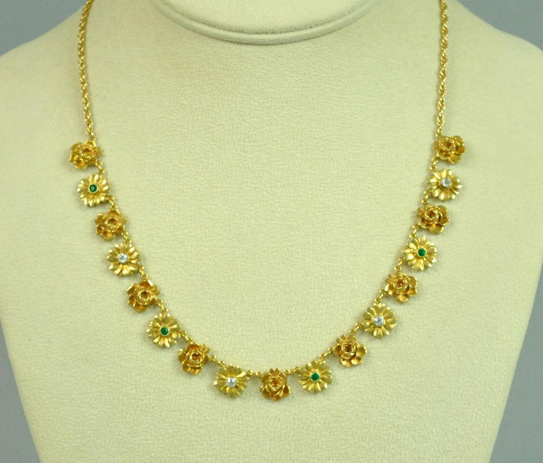 18K DIAMOND & EMERALD FLORAL NECKLACE (1 of 3)