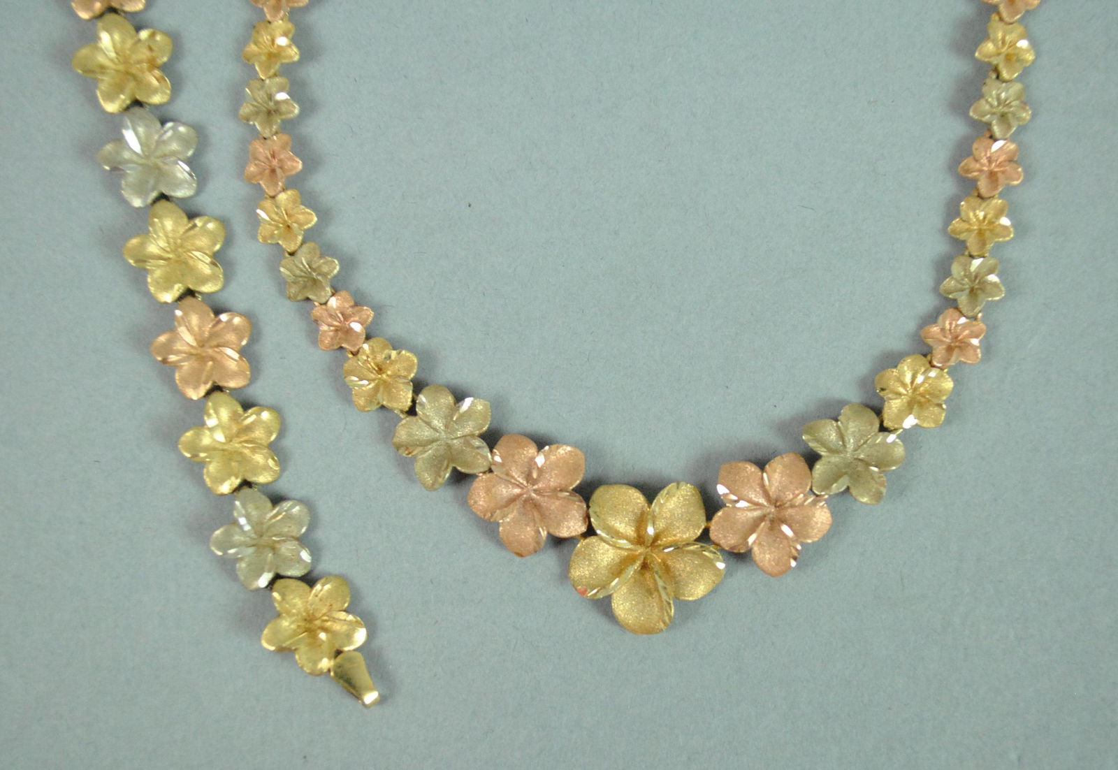 14K TRICOLOR FLORAL NECKLACE & BRACELET SET (1 of 4)