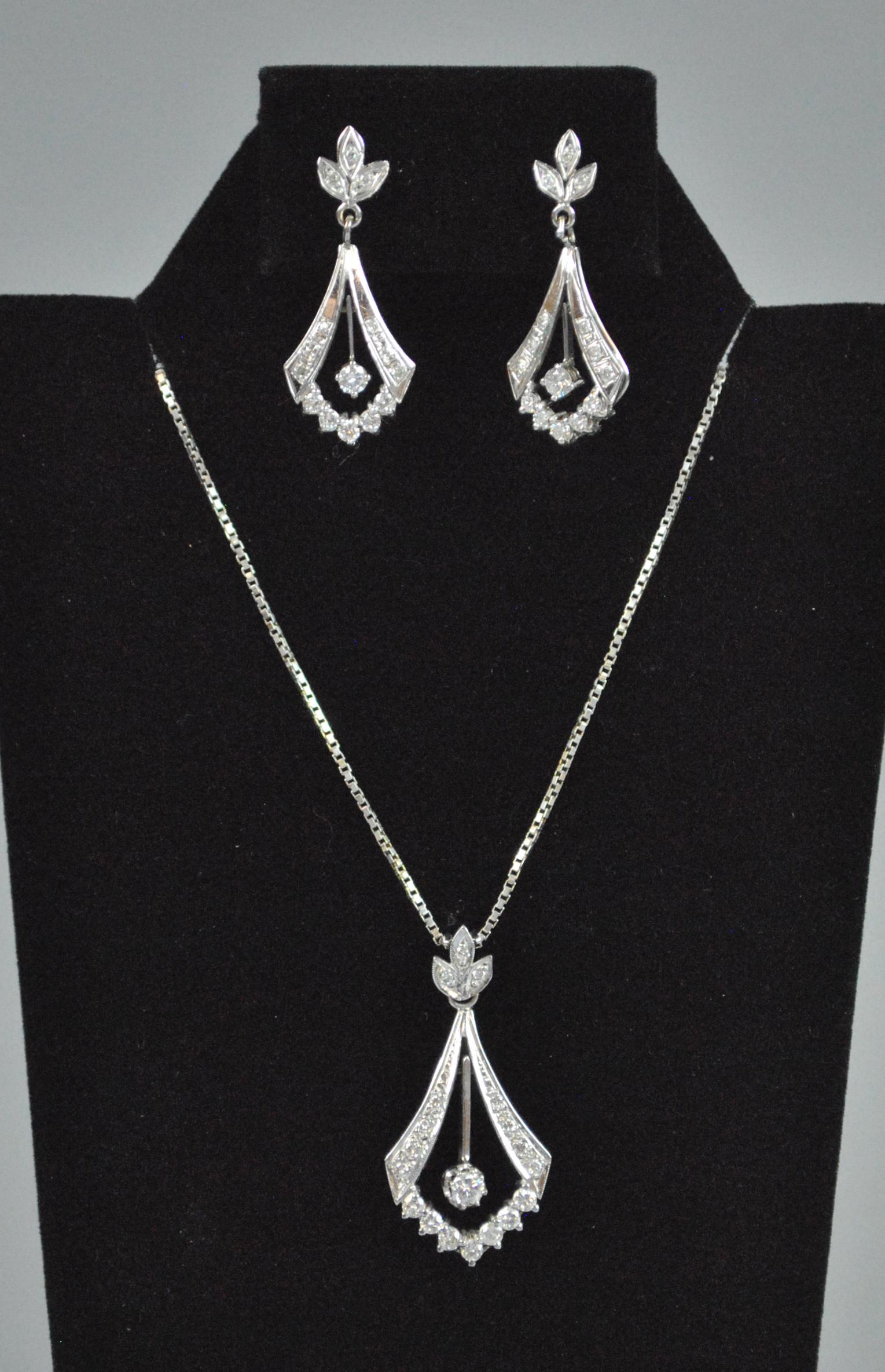 14K DIAMOND DANGLE PENDANT & EARRING SET (1 of 3)