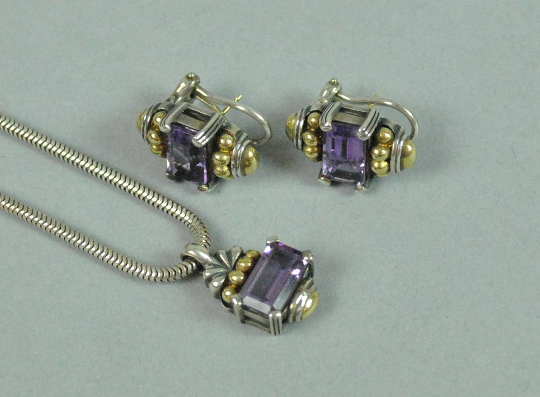 CAVIAR STERLING & 18K AMETHYST PENDANT & EARRINGS (1 of 1)