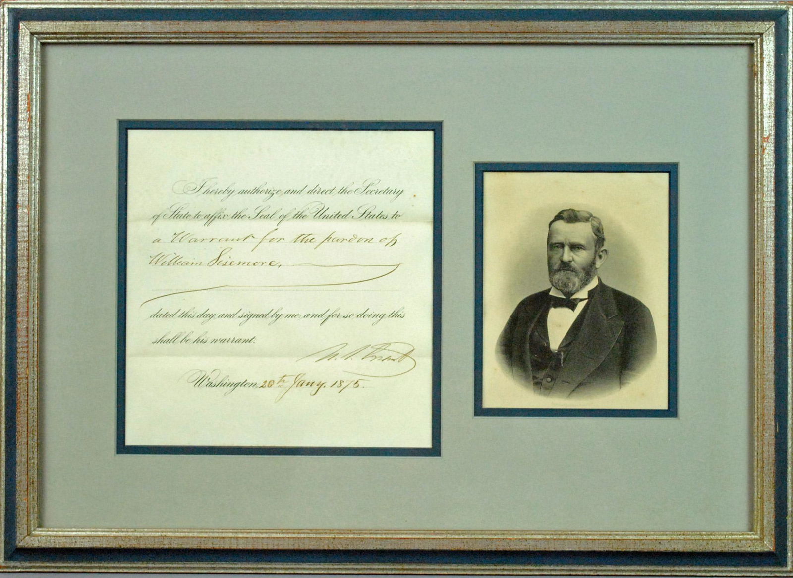 ULYSSES S. GRANT SIGNED PARDON (1 of 4)