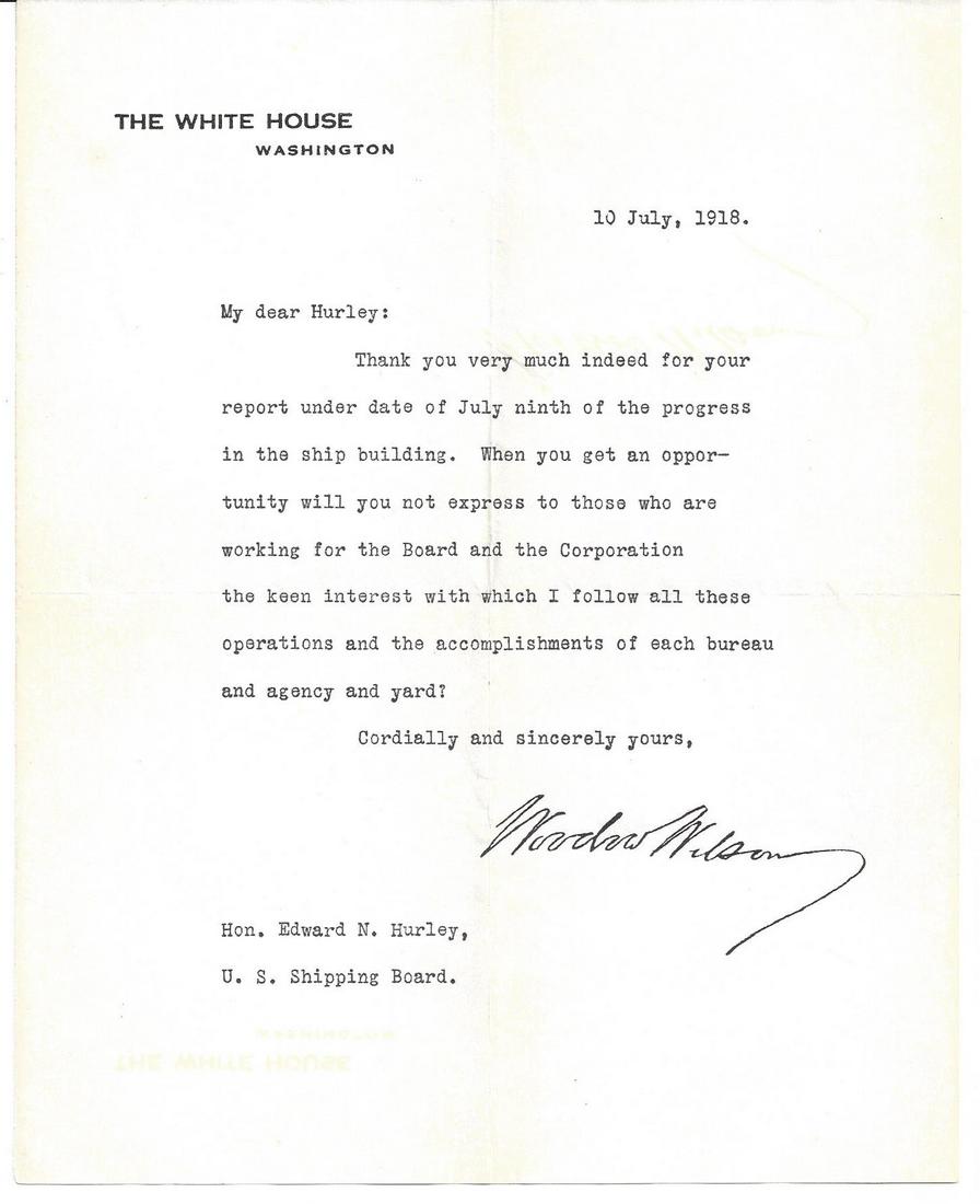 WOODROW WILSON SIGNED LETTER (1 of 2)