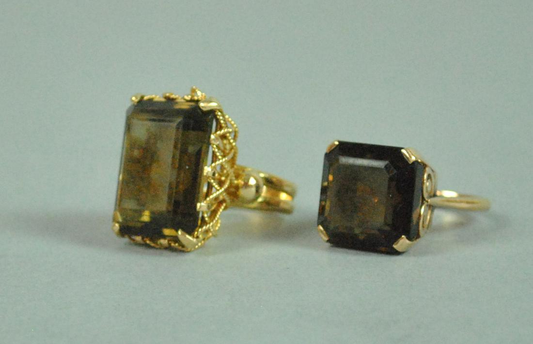 (2) LARGE SMOKY QUARTZ GOLD RINGS (1 of 4)