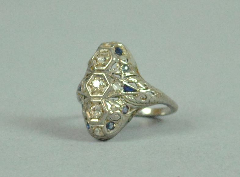 ART DECO PLATINUM, DIAMOND & SAPPHIRE RING (1 of 4)