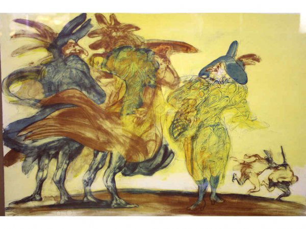 CLAUDE WEISBUCH (French, b.1927): color lithograph depicting long nosed creatures, pencil signed artist's proof (E.A.), 22x29in.