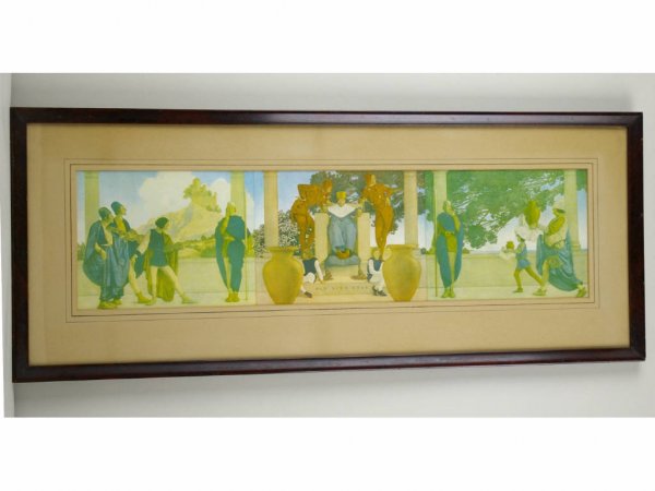 MAXFIELD PARRISH OLD KING COLE TRYPTICH, 6x25in.: MAXFIELD PARRISH OLD KING COLE TRYPTICH, 6x25in.