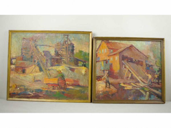 TWO WPA PAINTINGS: "Coal Yard", 20x24in., and "Lumber Yard", 18x20in. (repair), oils on canvas, 20x24in.