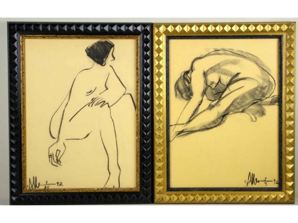 TWO NUDE ARTWORKS SIGNED ALLEN KAY: in charcoal or ink, both signed and dated, 22x16in.