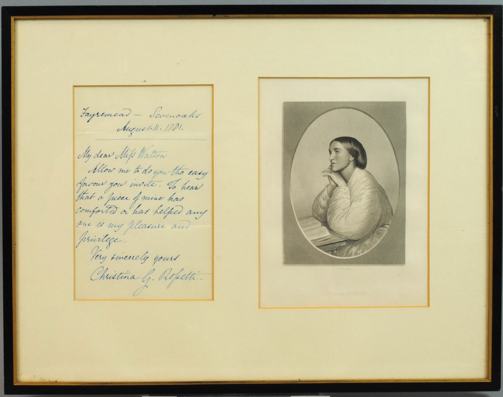 CHRISTINA GEORGINA ROSSETTI SIGNED NOTE (1 of 1)