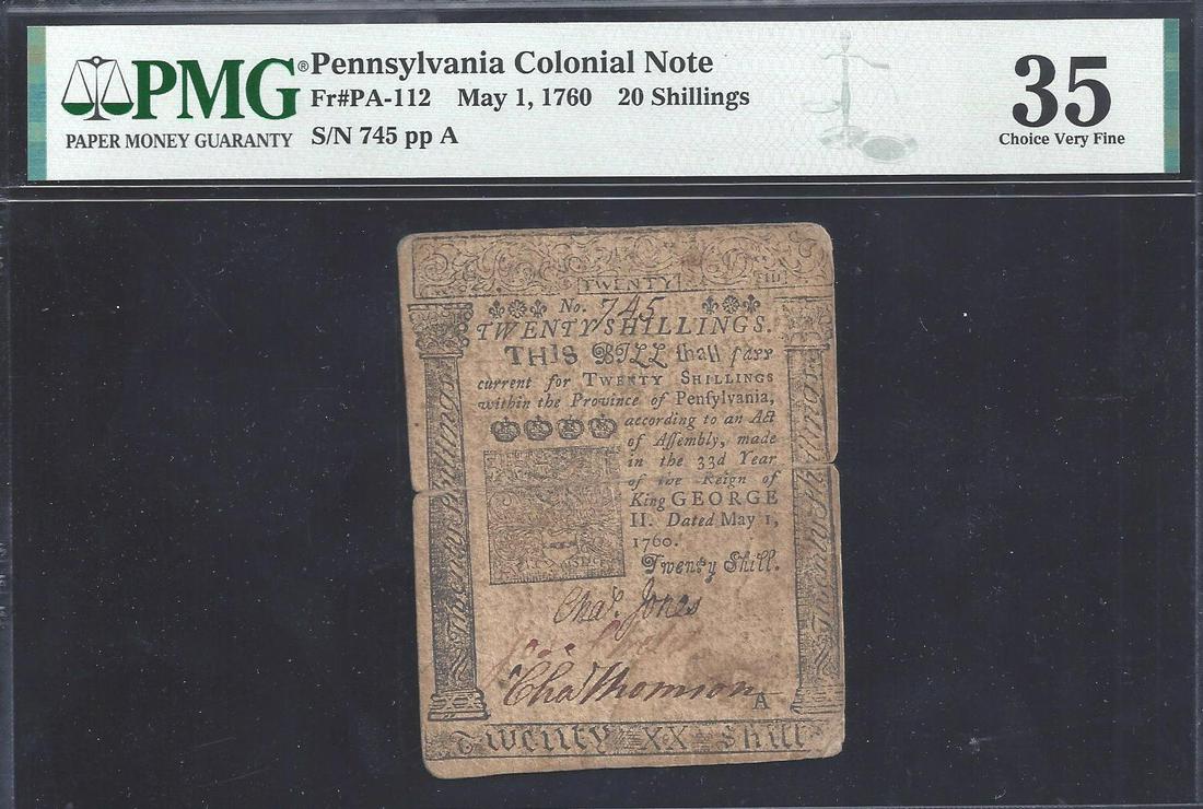 1760 PENNSYLVANIA 20 SHILLING COLONIAL NOTE (1 of 4)