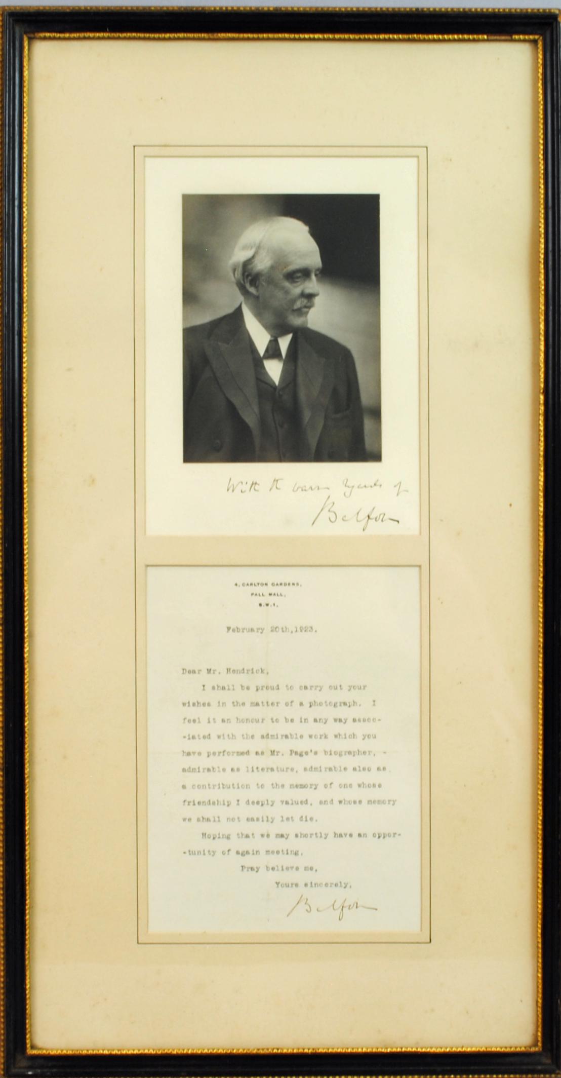 ARTHUR JAMES BALFOUR SIGNED LETTER & PHOTO (1 of 1)