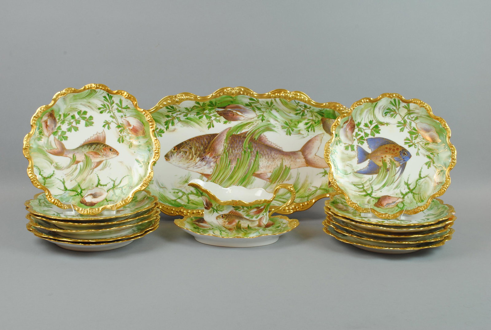 (15) PIECE HAND PAINTED LIMOGES PORCELAIN FISH SET (1 of 11)