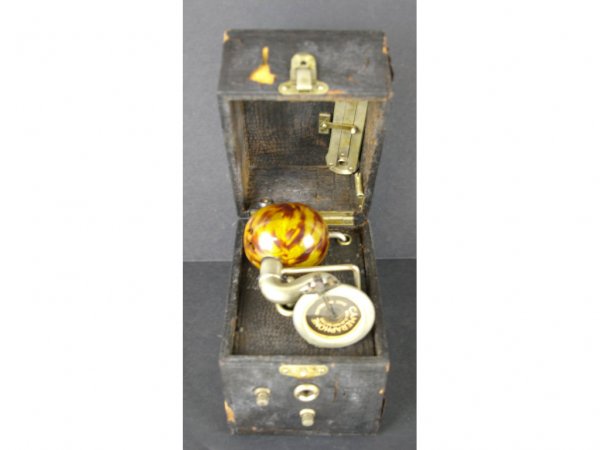 CAMERAPHONE PORTABLE RECORD PLAYER: marked "Made in England", 7x5x7in. including case