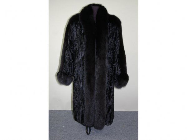 PERSIAN LAMB COAT WITH BLACK MINK TRIM: three-quarter length, size 8 (estimated)