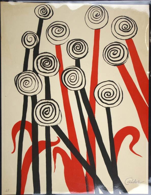 ALEXANDER CALDER COLOR LITHOGRAPH: "Spiral Flowers", pencil signed Calder, artist's proof, unframed, 25x19in.