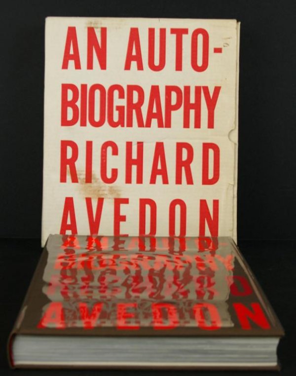 SIGNED RICHARD AVEDON BOOK - AN AUTOBIOGRAPHY: signed and dated 9-27-93, damaged binder, 14x11in.