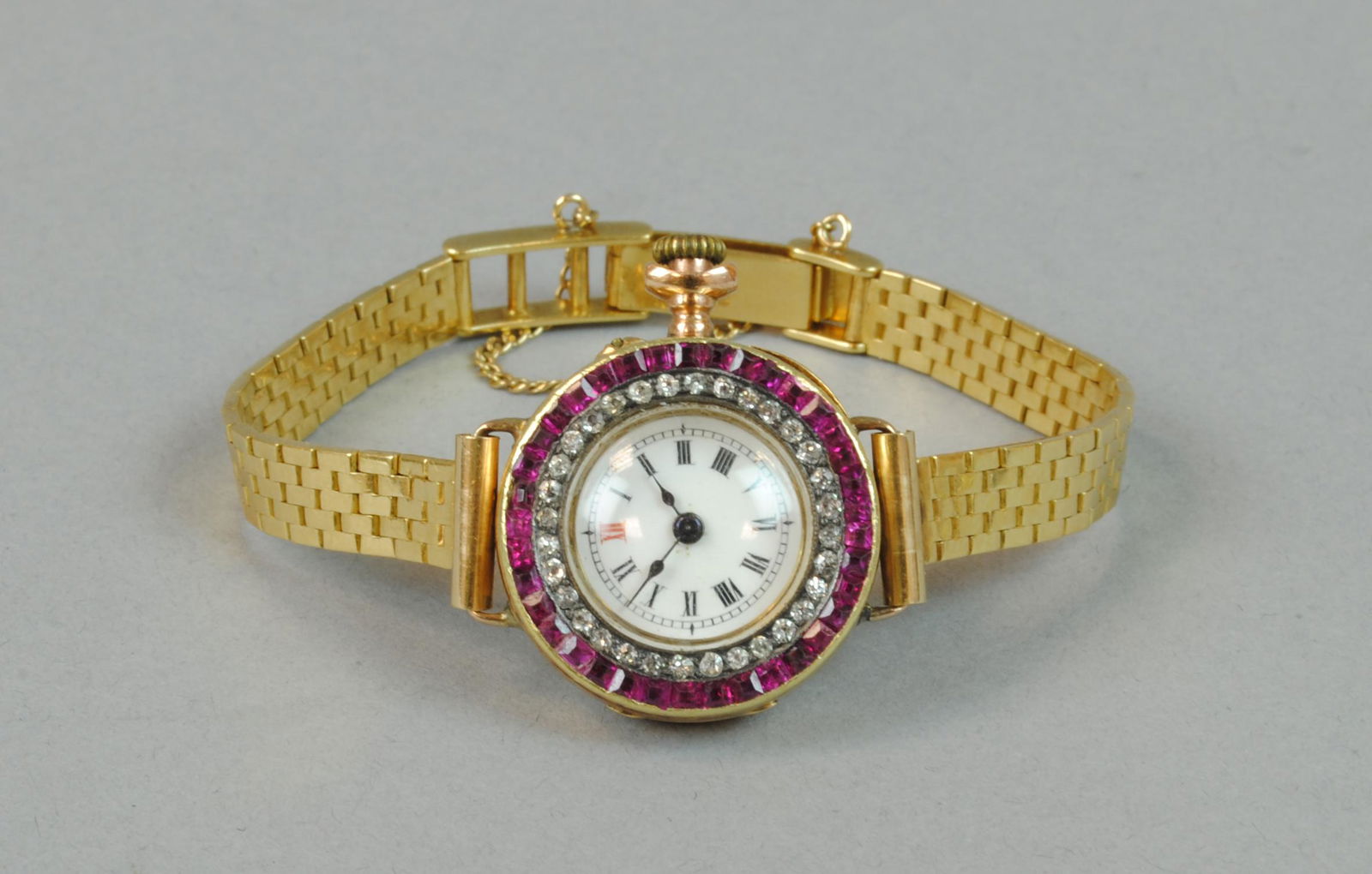LADIES 18K DIAMOND & RUBY BRACELET WATCH (1 of 4)