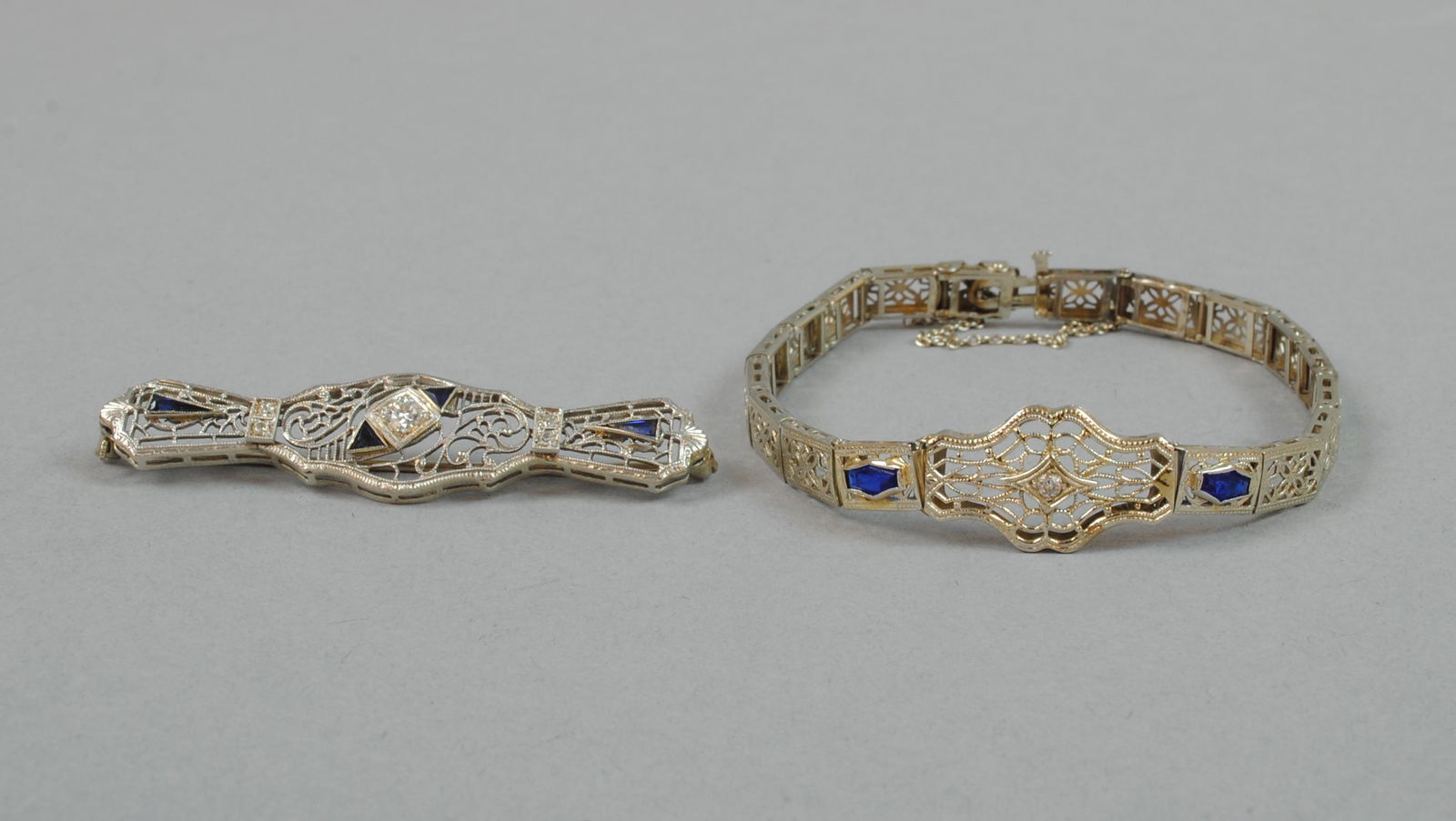 ART DECO DIAMOND FILIGREE BRACELET & BAR PIN (1 of 3)