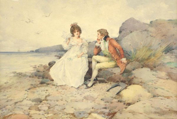 EDWARD PERCY MORAN (American, 1862-1935): "Shore Romance", watercolor, signed and dated '94, 12x18in.