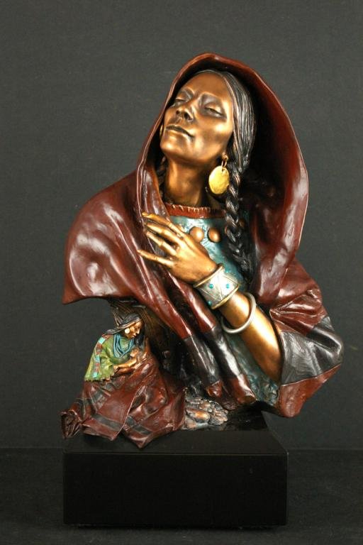 DAVID LEMON WINDS OF MEMORY LEGENDS SCULPTURE: mixed metal, marked "Lemon A.I.C.A. / U.S.A. / 1994 / Legends / 340/500", 12in., on moveable pedestal base, overall 15.5in., with certificate of ownership