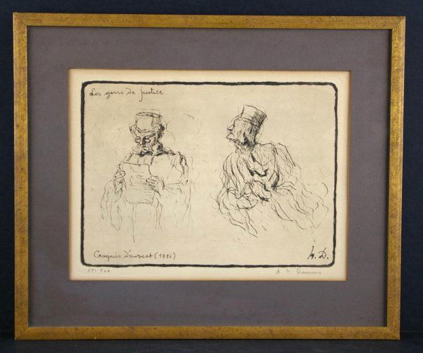 HONORE DAUMIER (French, 1808-1879): "Les Gens de Justice / Croquis D'avocat (1886)", etching, pencil signed and numbered "151/500 / h. Daumier", 9x12in.
