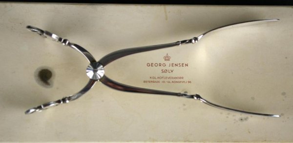 GEORG JENSEN STERLING CACTUS SANDWICH TONGS: marked "Sterling / Denmark / Georg Jensen", in original box, 7in., 2.4ozs.