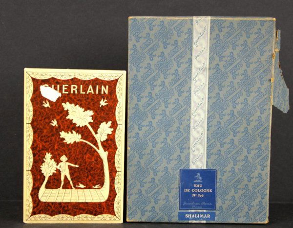 TWO GUERLAIN PERFUME/COLOGNE BOTTLE IN BOXES: including "L'Heure Bleue" in Baccarat bottle, and "Shalimar" cologne No.306 in sealed box