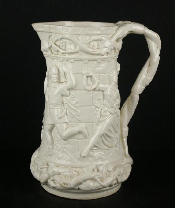 MINTON SALT GLAZE PITCHER: 18thC. replica, 9.5in.