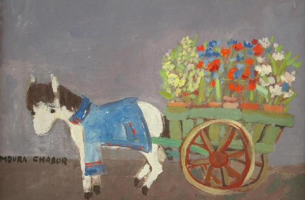 MOURA CHABOR (French, 1905-1995): "Donkey Flower Cart", oil on canvas, 12x16in.