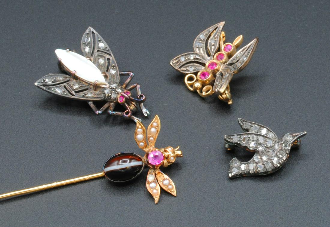(4) PIECE DIAMOND & GEM BIRD & INSECTS PIN GROUP (1 of 5)