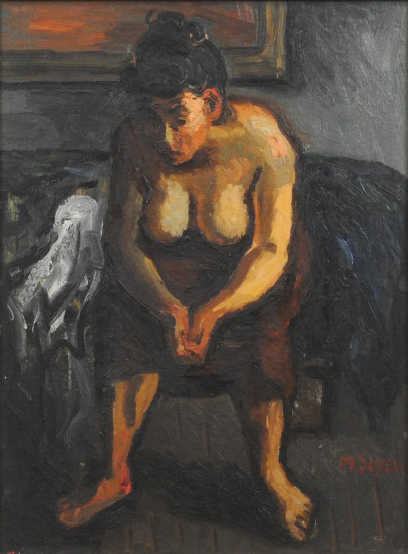 MOSES SOYER (New York, 1899-1974): pensive woman, oil on canvasboard, signed 'M Soyer' in red (lower right), UV clean, 16x12in., overall framed 21x17in., Opening bid $600