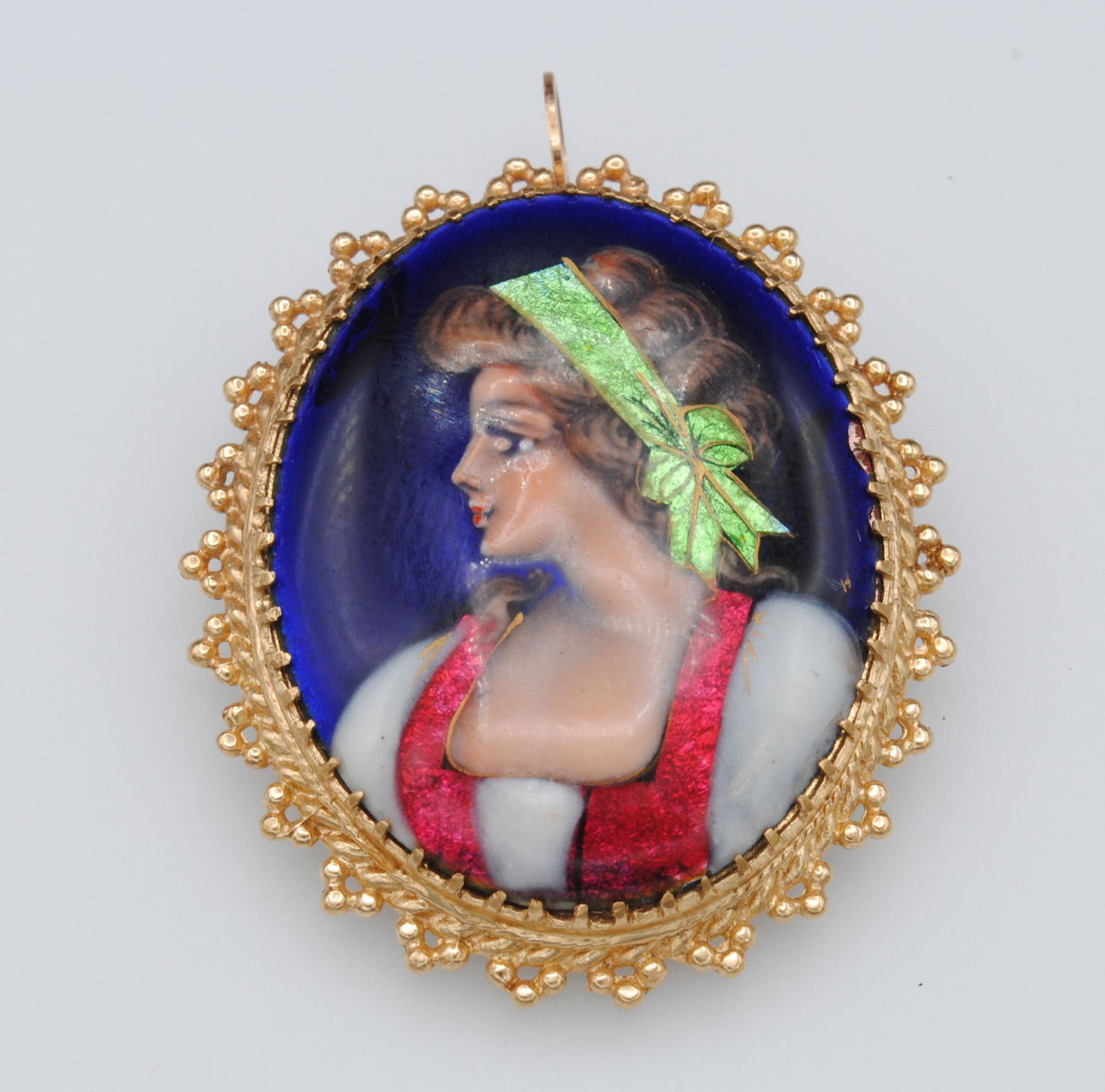 FRENCH 14K ENAMEL PORTRAIT PIN PENDANT (1 of 2)