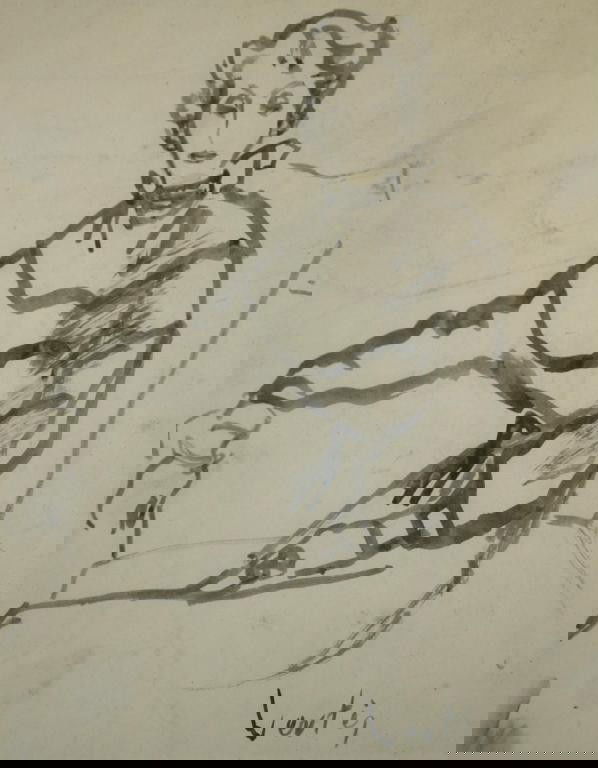 MARCEL VERTES (French, 1895-1961) "Seated Woman", i: MARCEL VERTES (French, 1895-1961) "Seated Woman", ink wash, signed lower right, 13x10in.