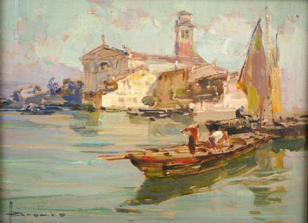 AFTER ANGELO BROMBO (Italian, 1893-1962) oil on pan: AFTER ANGELO BROMBO (Italian, 1893-1962) oil on panel, 6.5x9in.