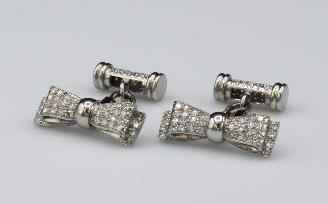 PAIR PLATINUM & DIAMOND BOW TIE FORM CUFFLINKS (1 of 3)