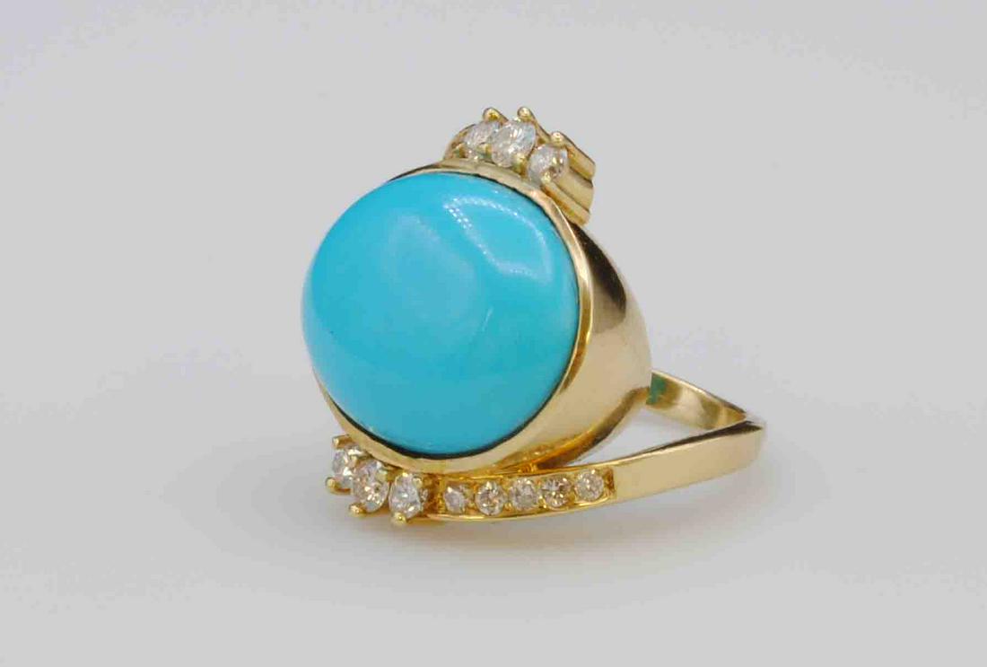 18K IRANIAN TURQUOISE & DIAMOND RING (1 of 4)