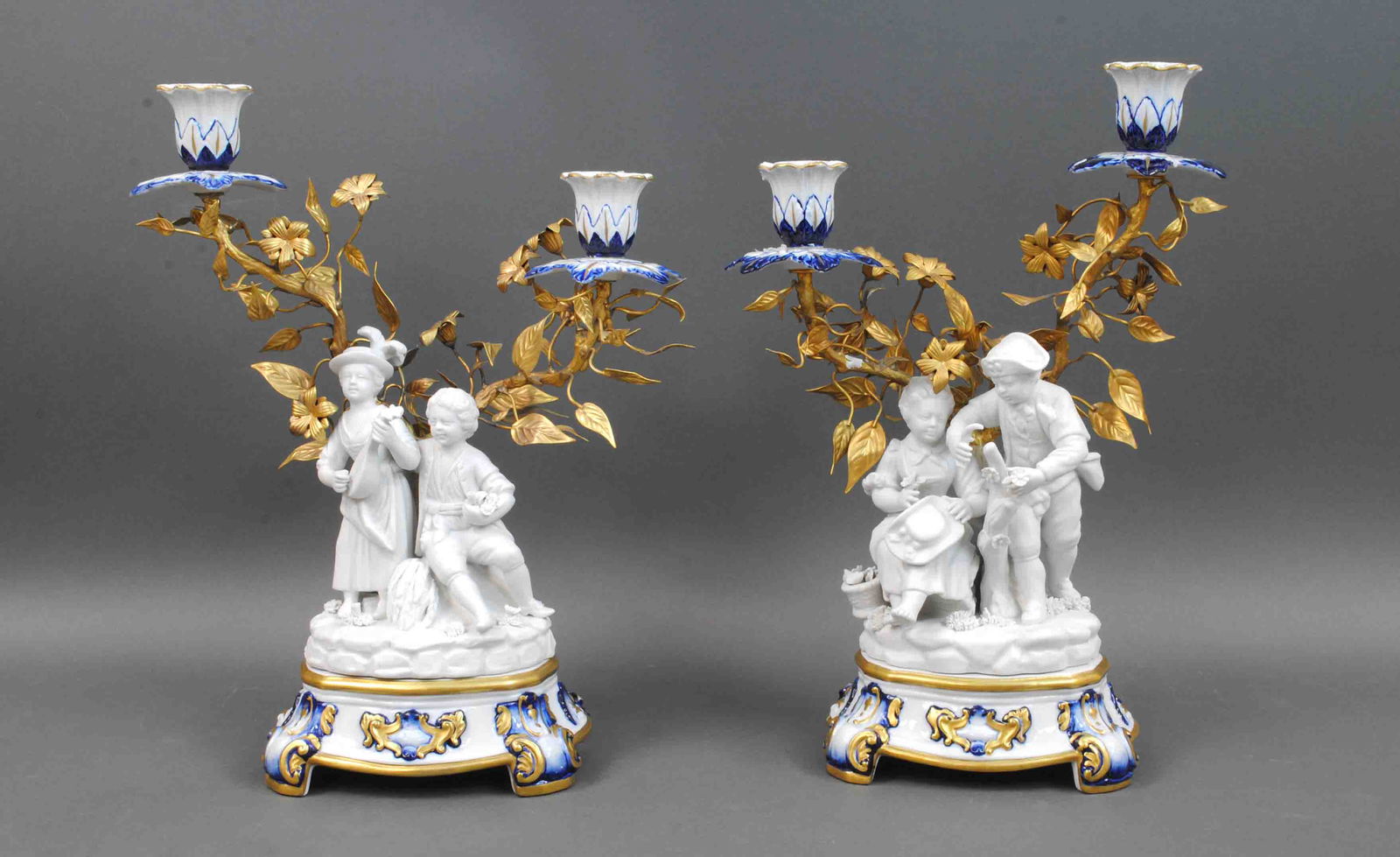 PAIR (20THC.) FRENCH BISQUE FIGURAL CANDELABRAS (1 of 6)