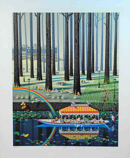 HIRO YAMAGATA SERIGRAPH - RAINBOW: pencil signed and numbered AP 40/50, personalized along bottom margin 'To Tony, Best Wishes, Dec. 24th, 1985', Martin Lawrence blind stamp, bump at top margin, sheet size 36.5x30in., unframed