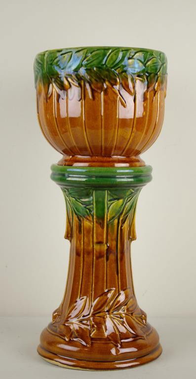 364: MCCOY JARDINIERE AND PEDESTAL in green and brown g