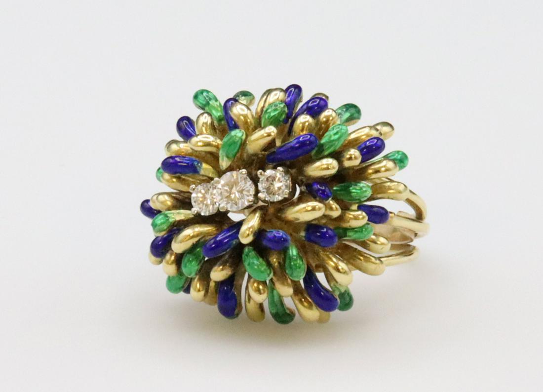 ITALIAN 18K ENAMEL & DIAMOND CLUSTER RING (1 of 4)