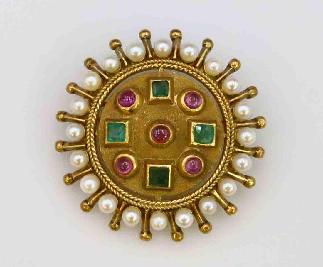 18K EMERALD & RUBY CLIP PIN (1 of 2)