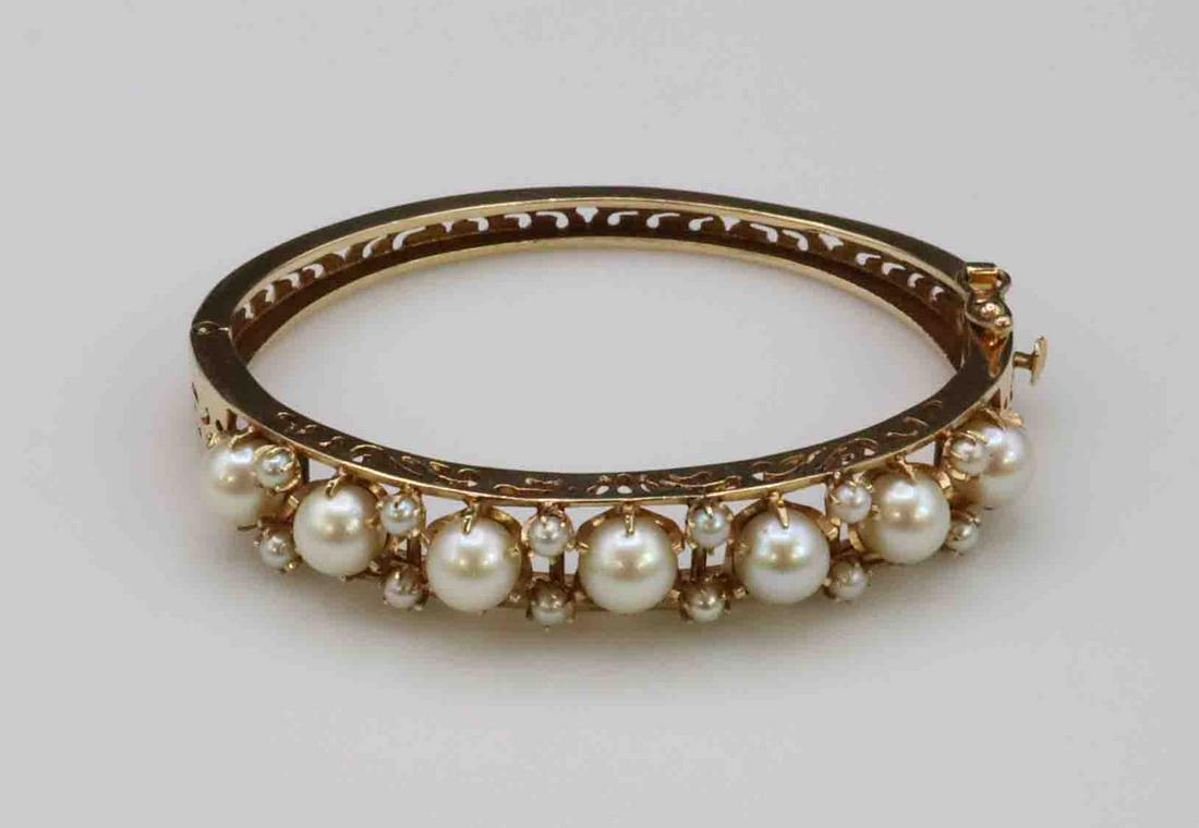 14K PEARL HINGED BANGLE BRACELET (1 of 3)