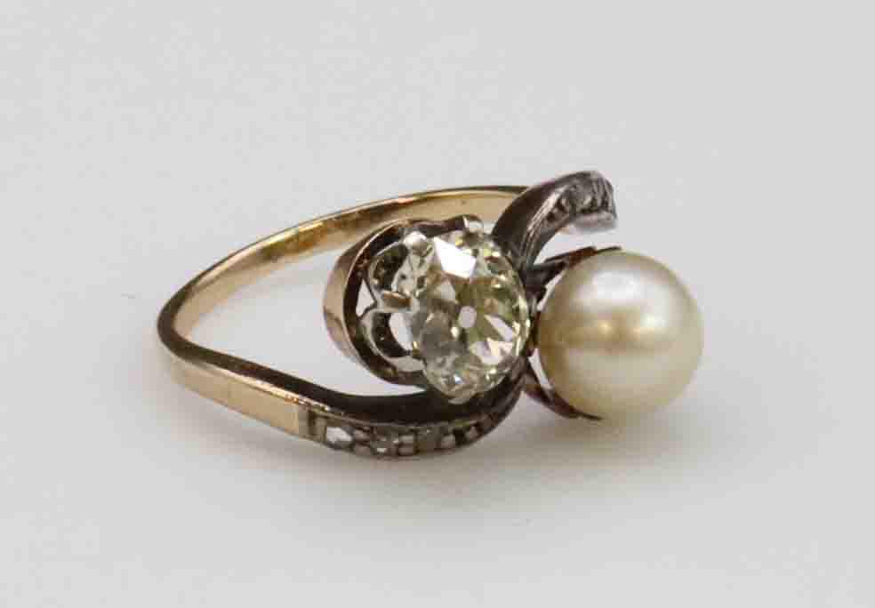 14K DIAMOND & PEARL TWIN RING (1 of 4)