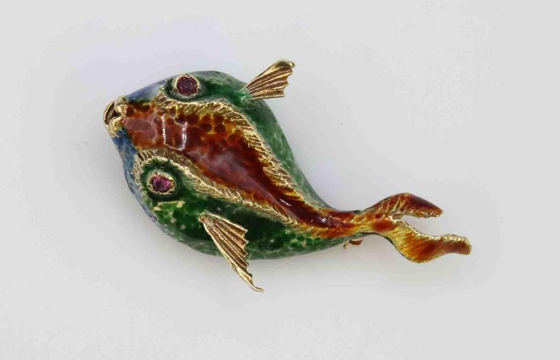 14K ENAMELED FISH PIN (1 of 2)