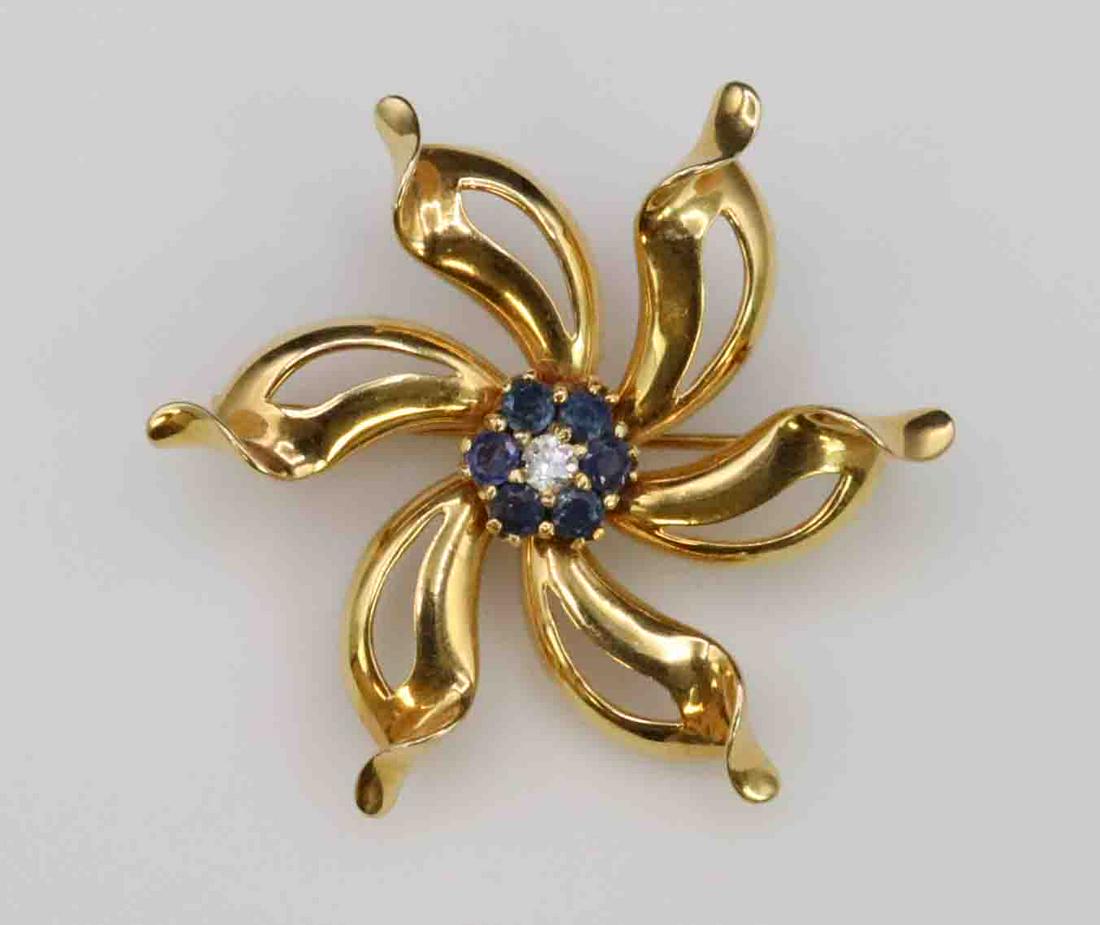 14K SAPPHIRE & DIAMOND FLOWER PIN (1 of 2)