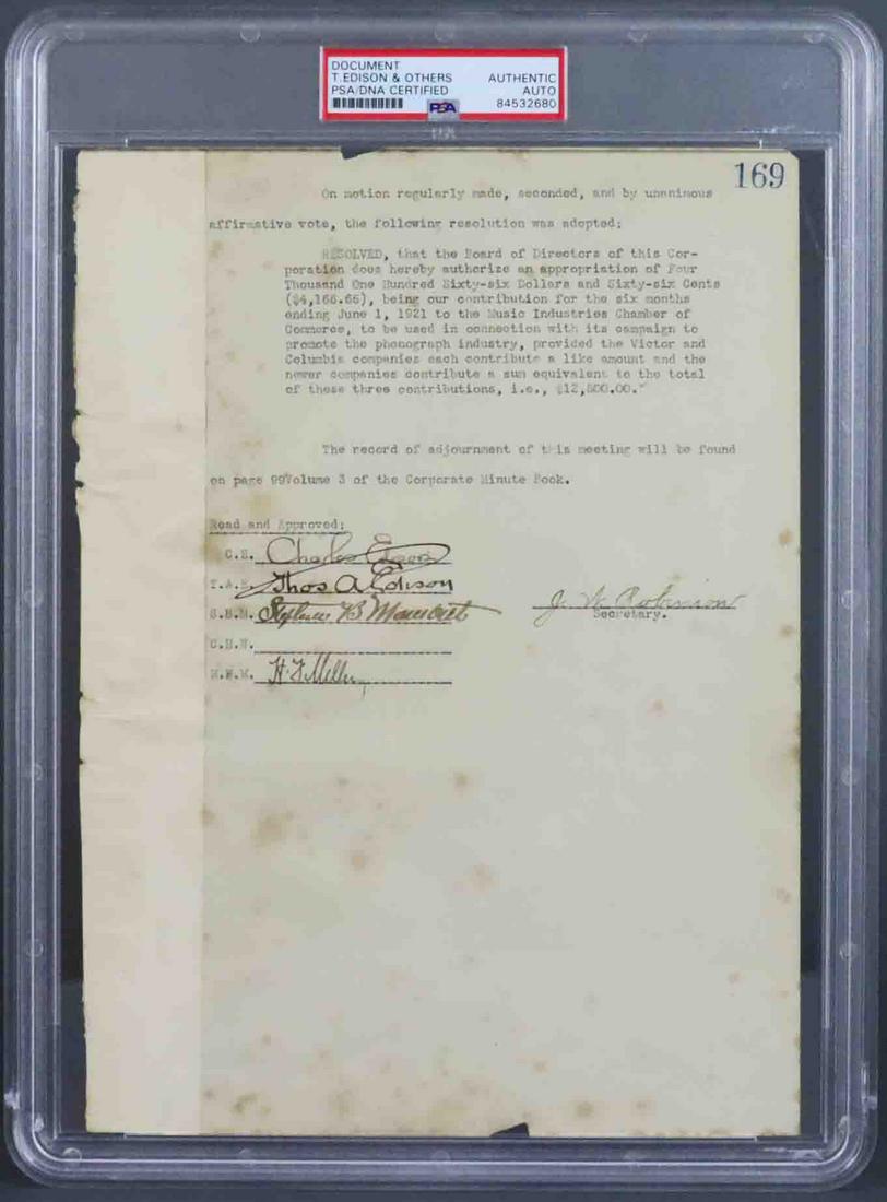 THOMAS EDISON SIGNED MEETING MINUTES PSA CERTIFIED (1 of 6)