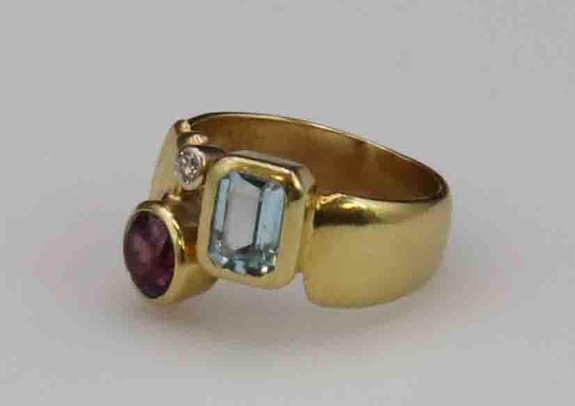 ITALIAN 18K WIDE BAND GEMSTONE RING (1 of 4)