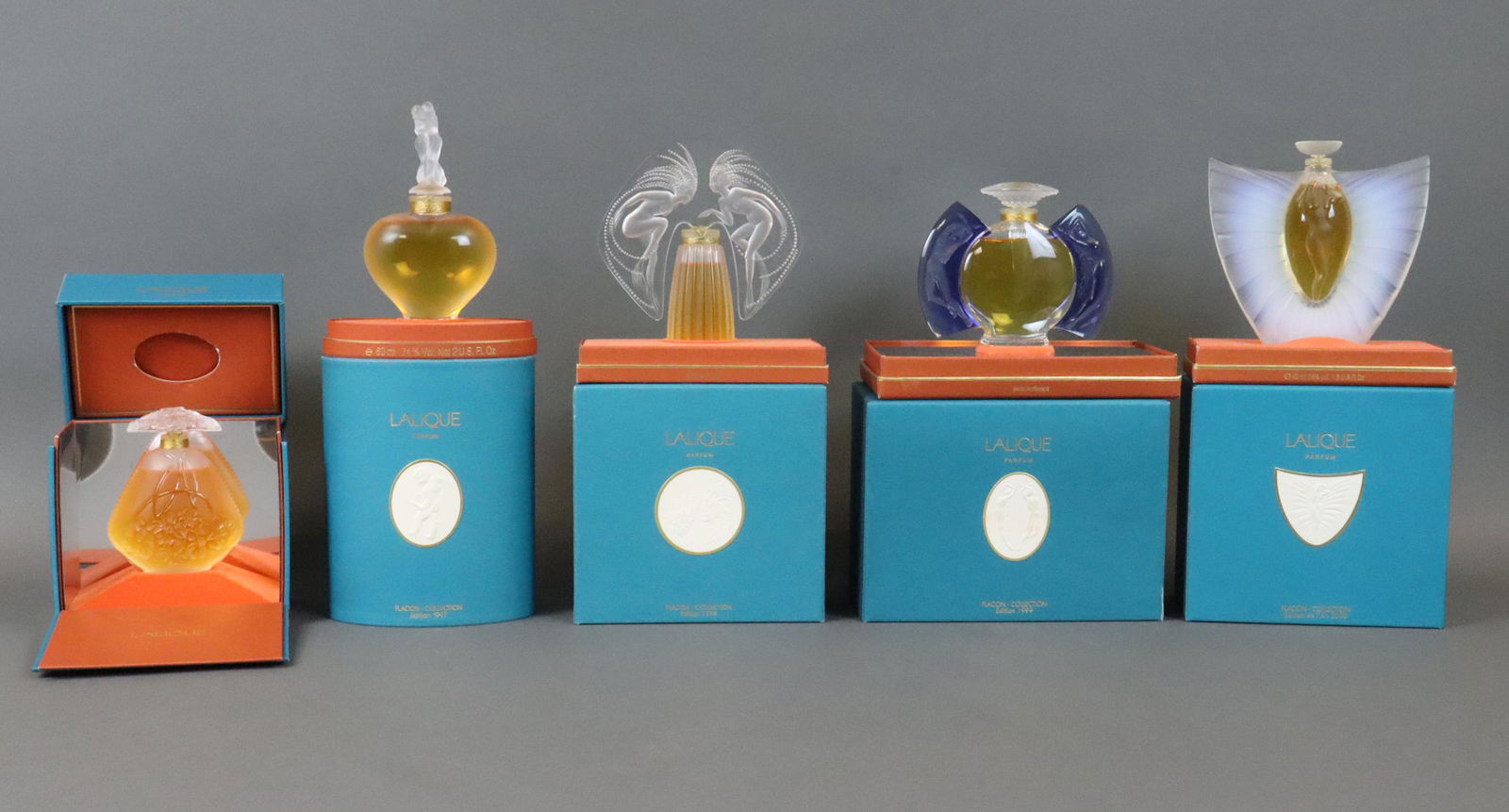 (5) LALIQUE FLACON COLLECTION PERFUME BOTTLES (1 of 6)